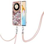 For Honor X9b Electroplating Pattern IMD TPU Shockproof Case with Neck Lanyard(Pink Scales)