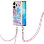 For Redmi 13 4G Electroplating Pattern IMD TPU Shockproof Case with Neck Lanyard(Milky Way Blue Marble)