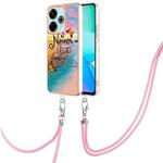 For Redmi 13 4G Electroplating Pattern IMD TPU Shockproof Case with Neck Lanyard(Dream Chasing Butterfly)