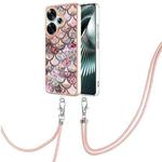 For Xiaomi Poco F6 5G Electroplating Pattern IMD TPU Shockproof Case with Neck Lanyard(Pink Scales)