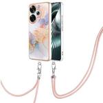 For Xiaomi Poco F6 5G Electroplating Pattern IMD TPU Shockproof Case with Neck Lanyard(Milky Way White Marble)