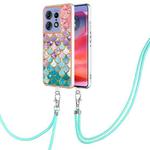 For Motorola Edge 50 Pro Electroplating Pattern IMD TPU Shockproof Case with Neck Lanyard(Colorful Scales)