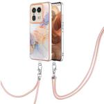 For Motorola Edge 50 Ultra Electroplating Pattern IMD TPU Shockproof Case with Neck Lanyard(Milky Way White Marble)