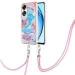 For OPPO A60 Electroplating Pattern IMD TPU Shockproof Case with Neck Lanyard(Milky Way Blue Marble)