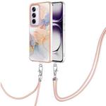 For OPPO Reno12 Pro Global Electroplating Pattern IMD TPU Shockproof Case with Neck Lanyard(Milky Way White Marble)