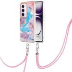 For OPPO Reno12 Pro Global Electroplating Pattern IMD TPU Shockproof Case with Neck Lanyard(Milky Way Blue Marble)