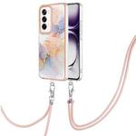 For OPPO Reno12 Global Electroplating Pattern IMD TPU Shockproof Case with Neck Lanyard(Milky Way White Marble)