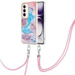 For OPPO Reno12 Global Electroplating Pattern IMD TPU Shockproof Case with Neck Lanyard(Milky Way Blue Marble)