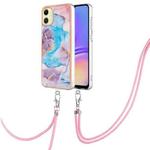 For Samsung Galaxy A06 4G Electroplating Pattern IMD TPU Shockproof Case with Neck Lanyard(Milky Way Blue Marble)