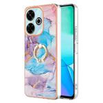 For Redmi 13 4G Electroplating Pattern IMD TPU Shockproof Case with Rhinestone Ring Holder(Milky Way Blue Marble)