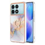 For Xiaomi Poco F6 Pro 5G Electroplating Pattern IMD TPU Shockproof Case with Rhinestone Ring Holder(Milky Way White Marble)