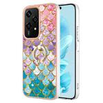 For Honor 200 Lite Global Electroplating Pattern IMD TPU Shockproof Case with Rhinestone Ring Holder(Colorful Scales)