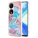 For Honor X7b 4G / 5G Electroplating Pattern IMD TPU Shockproof Case with Rhinestone Ring Holder(Milky Way Blue Marble)