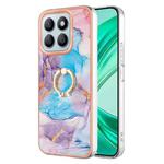 For Honor X8b Electroplating Pattern IMD TPU Shockproof Case with Rhinestone Ring Holder(Milky Way Blue Marble)