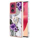 For Motorola Edge 50 Fusion Electroplating Pattern IMD TPU Shockproof Case with Rhinestone Ring Holder(Purple Flower)