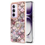 For OPPO Reno12 Pro Global Electroplating Pattern IMD TPU Shockproof Case with Rhinestone Ring Holder(Pink Scales)