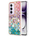 For OPPO Reno12 Pro Global Electroplating Pattern IMD TPU Shockproof Case with Rhinestone Ring Holder(Colorful Scales)