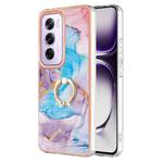 For OPPO Reno12 Pro Global Electroplating Pattern IMD TPU Shockproof Case with Rhinestone Ring Holder(Milky Way Blue Marble)