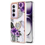 For OPPO Reno12 Pro Global Electroplating Pattern IMD TPU Shockproof Case with Rhinestone Ring Holder(Purple Flower)