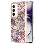 For OPPO Reno12 Global Electroplating Pattern IMD TPU Shockproof Case with Rhinestone Ring Holder(Pink Scales)