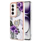 For OPPO Reno12 Global Electroplating Pattern IMD TPU Shockproof Case with Rhinestone Ring Holder(Purple Flower)