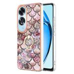 For OPPO A60 Electroplating Pattern IMD TPU Shockproof Case with Rhinestone Ring Holder(Pink Scales)