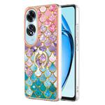 For OPPO A60 Electroplating Pattern IMD TPU Shockproof Case with Rhinestone Ring Holder(Colorful Scales)