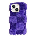 For iPhone 14 Plus Square Grid Plush TPU Phone Case(Dark Purple)