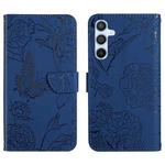 For Samsung Galaxy S25+ 5G Skin Feel Butterfly Embossed Flip Leather Phone Case(Blue)