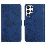For Samsung Galaxy S25 Ultra 5G Skin Feel Butterfly Embossed Flip Leather Phone Case(Blue)