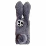 For iPhone 16 Pro Max Solid Color Plush Rabbit TPU Phone Case(Grey)