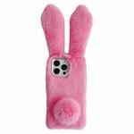 For iPhone 15 Pro Max Solid Color Plush Rabbit TPU Phone Case(Pink)