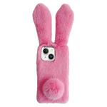 For iPhone 14 Plus Solid Color Plush Rabbit TPU Phone Case(Pink)