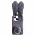 For iPhone 14 Solid Color Plush Rabbit TPU Phone Case(Grey)