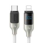 USAMS SJ741 30W USB-C / Type-C to 8 Pin Zinc Alloy Digital Display Fast Data Cable, Length: 1.2m(Titanium)