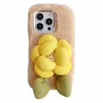 For iPhone 16 Pro Max Cloth Flower Plush TPU Phone Case(Beige)