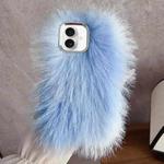 For iPhone 16 Plus Wool Long Plush TPU Phone Case(Blue)