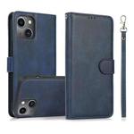 For iPhone 14 Calf Texture 2 in 1 Detachable Magnetic Back Cover Leather Case(Blue)