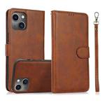 For iPhone 14 Plus Calf Texture 2 in 1 Detachable Magnetic Back Cover Leather Case(Brown)