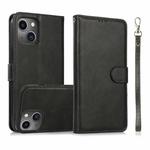 For iPhone 15 Calf Texture 2 in 1 Detachable Magnetic Back Cover Leather Case(Black)