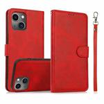 For iPhone 15 Plus Calf Texture 2 in 1 Detachable Magnetic Back Cover Leather Case(Red)