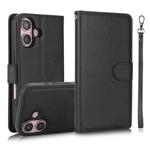 For iPhone 16 Plus Calf Texture 2 in 1 Detachable Magnetic Back Cover Leather Case(Black)