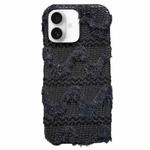 For iPhone 16 W-texture Plush TPU Phone Case(Black)