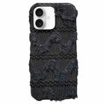 For iPhone 16 Plus W-texture Plush TPU Phone Case(Black)