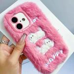 For iPhone 16 Plush Cute Cat Full Coverage Silicone Phone Case(Pink)