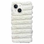 For iPhone 13 Horizontal Striped Plush TPU Phone Case(White)