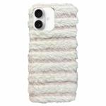 For iPhone 16 Horizontal Striped Plush TPU Phone Case(Pink White)