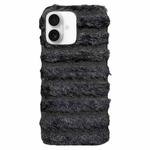 For iPhone 16 Horizontal Striped Plush TPU Phone Case(Black)