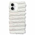 For iPhone 16 Horizontal Striped Plush TPU Phone Case(White)