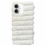 For iPhone 16 Plus Horizontal Striped Plush TPU Phone Case(White)